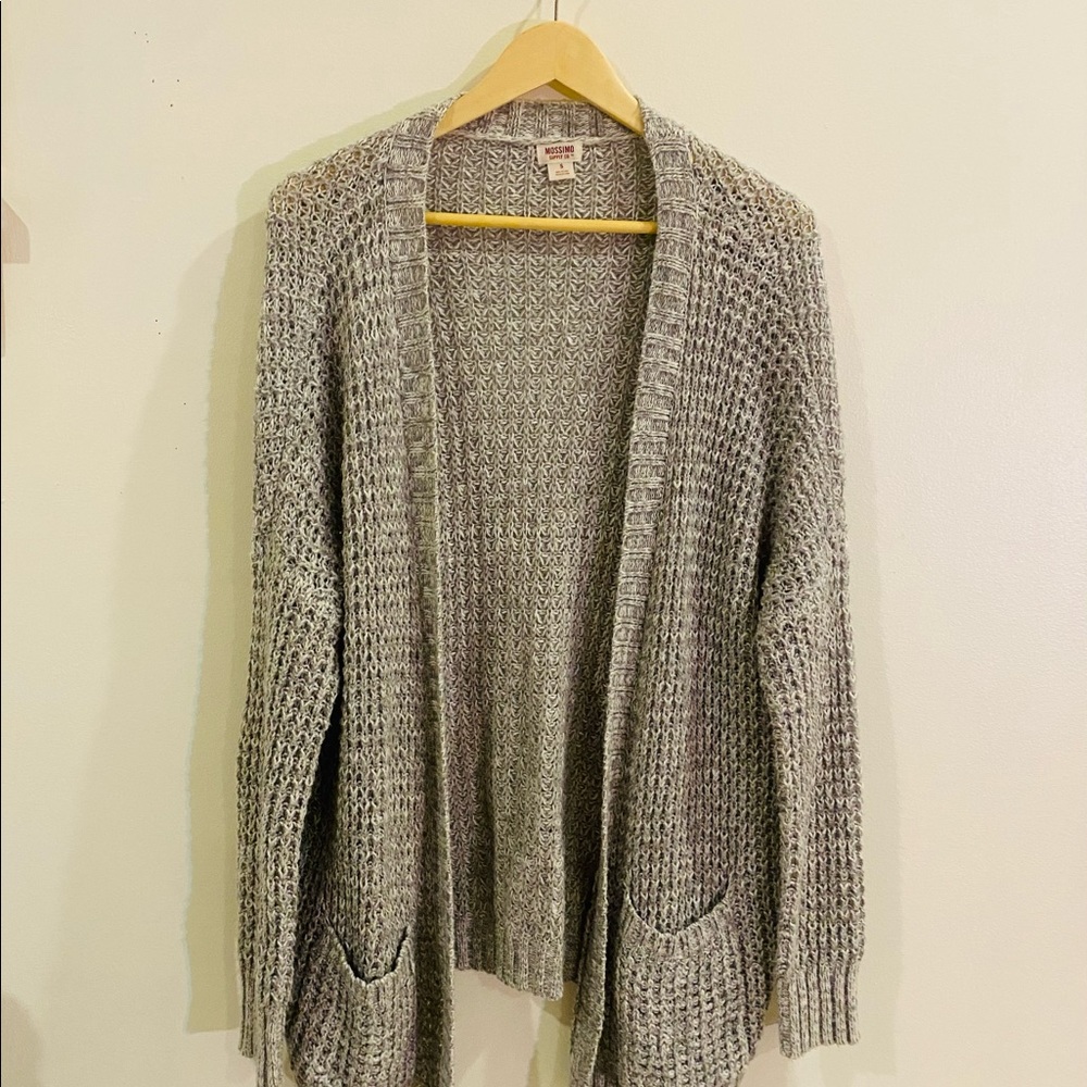 knitted grey cardigan